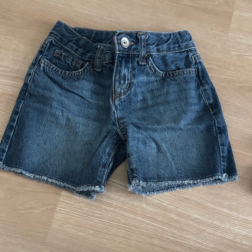 Dark Blue Denim Frayed Hem Shorts